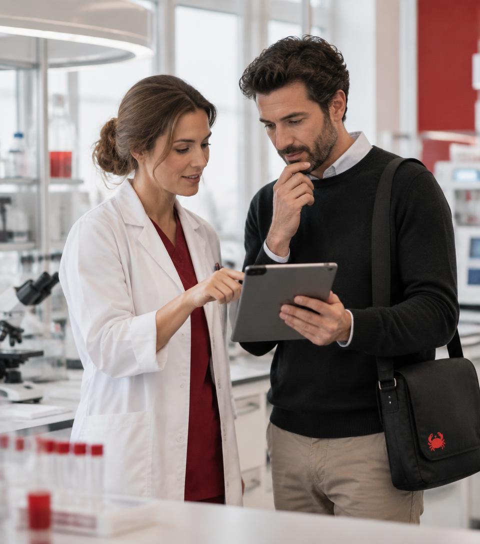 Professionnelle de santé et responsable HealthTech consultant une tablette